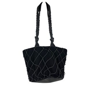 Brizzolari Purse Black Leather Fishnet Woven Braided Handles Made in Italy